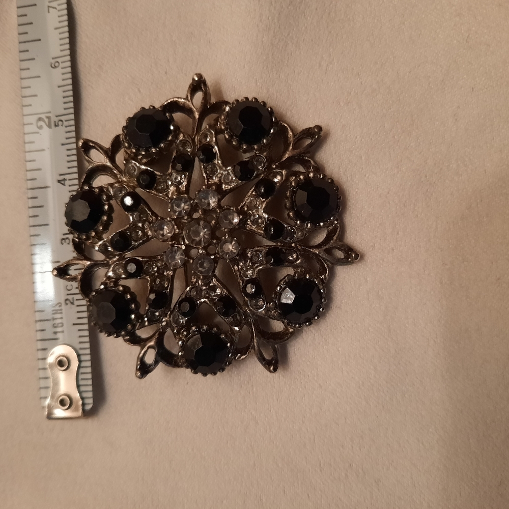 Elegant Black Crystal Floral Brooch